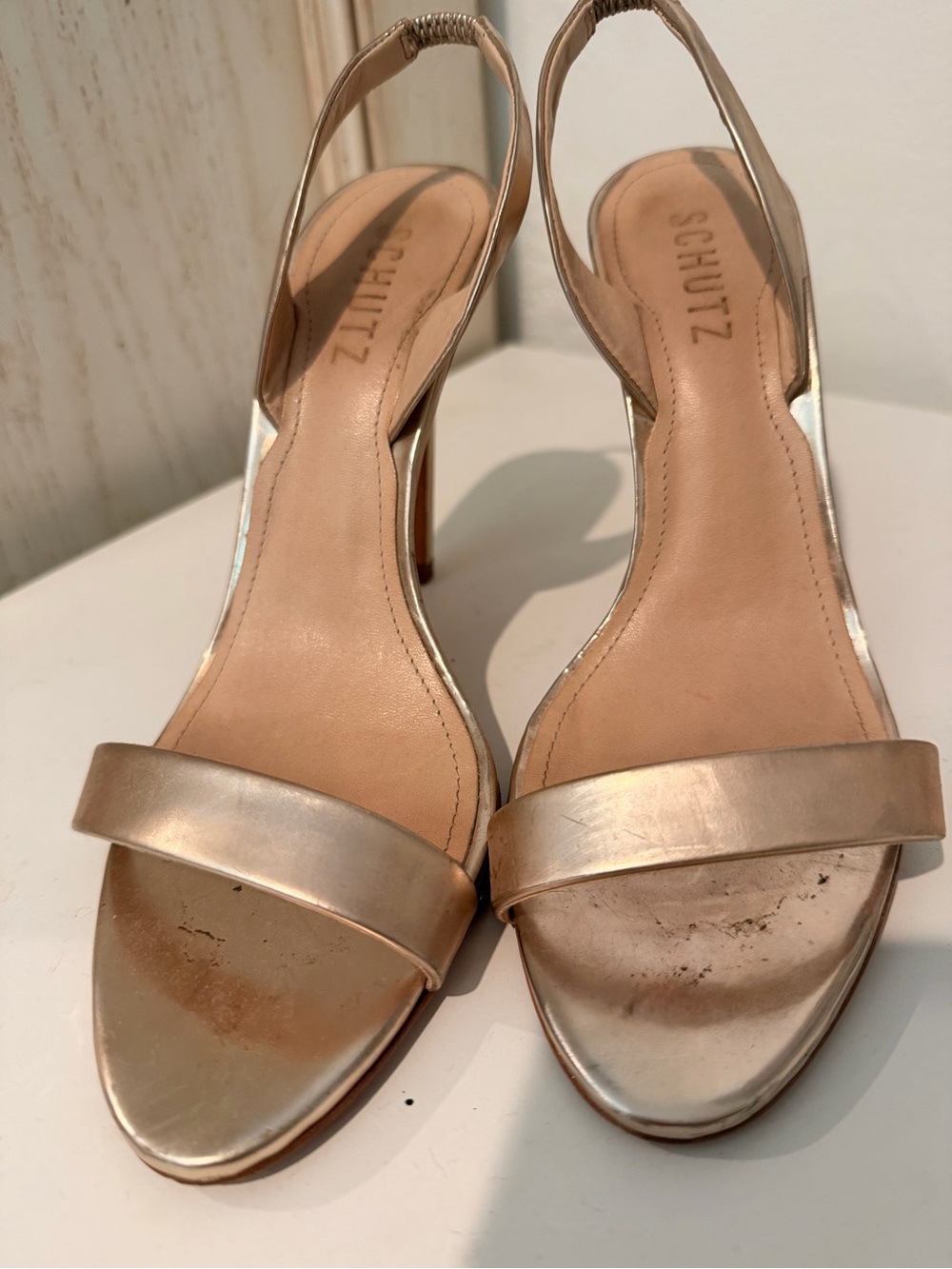SCHUTZ Metallic Gold Slingback Heels